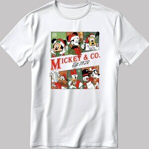 Mickey Co Est 1928 Disney Santa Christmas Cartoon Holiday Graphic T-Shirt 166